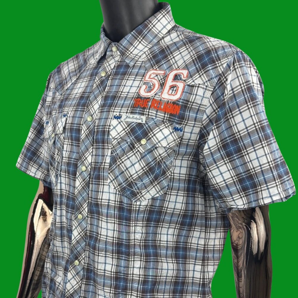VTG True Religion Plaid Western Pearl Snap Shirt "Pt Dune 56 No Cal"